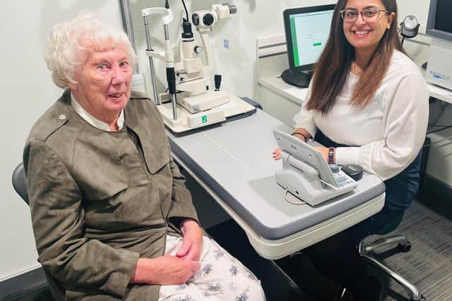 Linda Condon with Amy Patel, Specsavers Hemel Hempstead Optometrist 