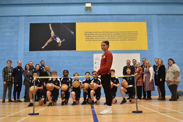 Ondine, who won gold with the England Gymnastics team at the 2022 Commonwealth Games, returned to The Hemel Hempstead School to officially open the new facility. The event was attended by staff and students from the basketball club.