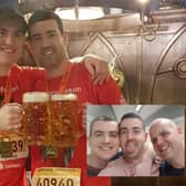 Pictured: Raymond and David after completing the marathon, inset: Jason with his brothers