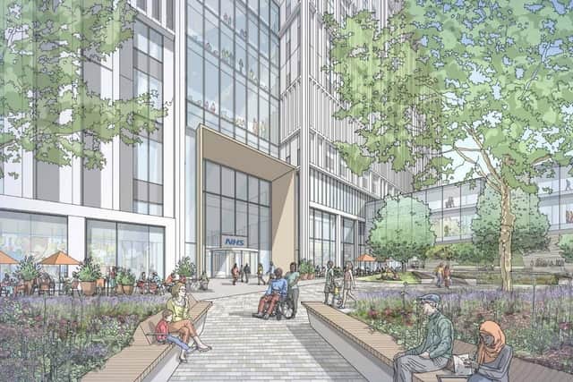 How a new Watford General Hospital could look, according to approved draft plans. Credit: BDP/West Hertfordshire Teaching Hospitals NHS Trust/Watford Borough Council