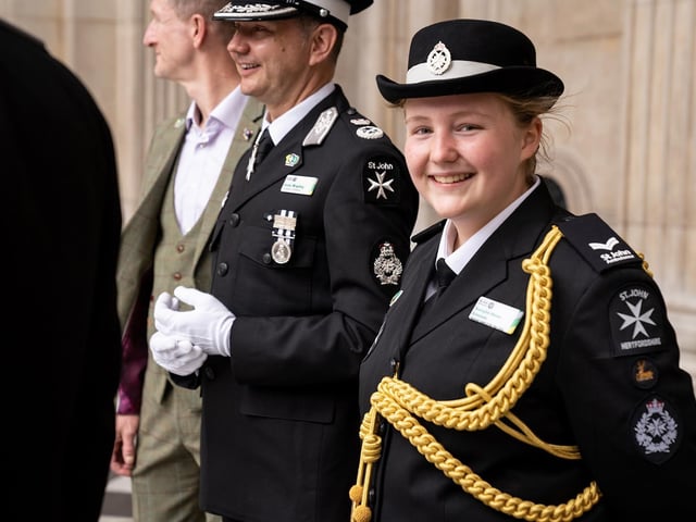 St John Ambulance's National Cadet of the Year, Georgina Heron-Edmends, from Hemel Hempstead led cadets as they marched past the Cenotaph on Sunday