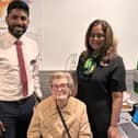 Margaret with  audiology director Geeta Patel and Hearing Aid Dispenser Anton Rajasooriya.