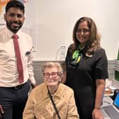 Margaret with  audiology director Geeta Patel and Hearing Aid Dispenser Anton Rajasooriya.