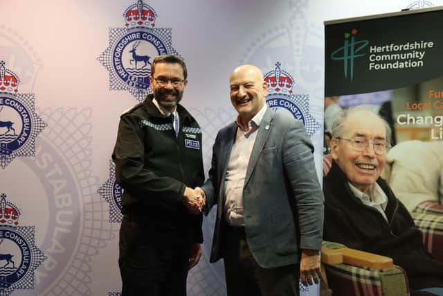 Hertfordshire Constabulary's Chief Constable Andy Prophet alongside Hertfordshire Community Foundation chief executive Paul Robin