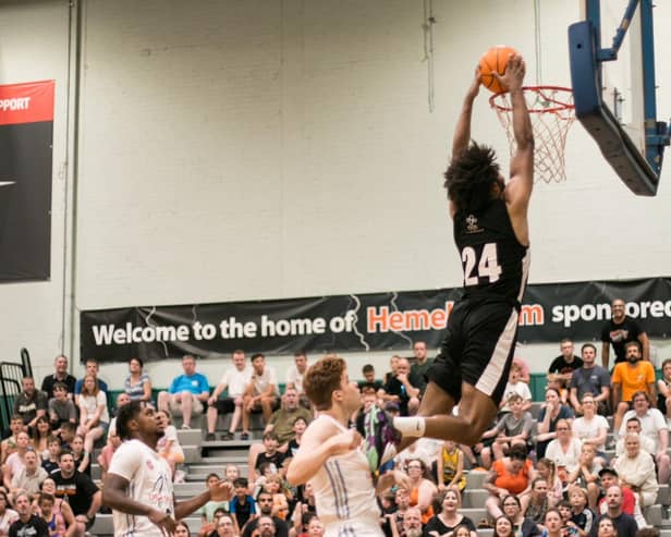 Vernon Eze adds points to the board against USA Select. Photo: Jo Charles.