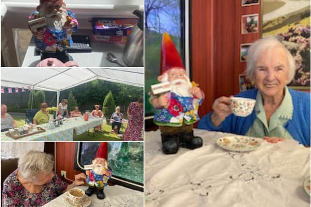 The cheeky gnome spent time with the residents.