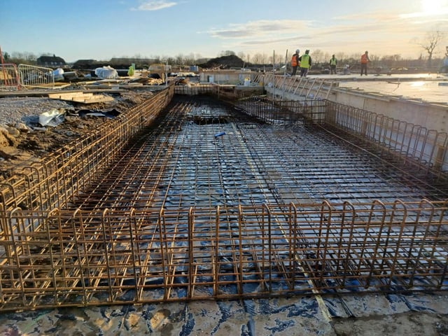 Reflective pool rebar back to plant room