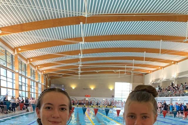 Berkhamsted SC members Kiera Wharton and Josie Reid pictured before their swims at the Regional Championships