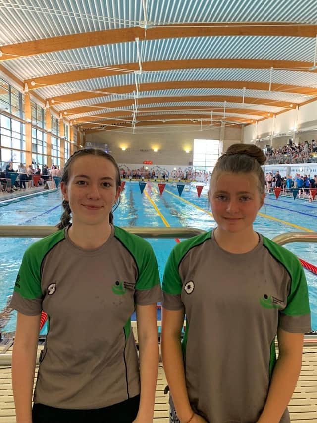 Berkhamsted SC members Kiera Wharton and Josie Reid pictured before their swims at the Regional Championships