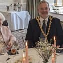 Dacorum mayor William Allen joins in with Una's birthday festivities.