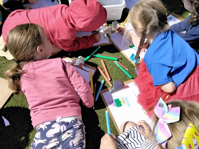 Children had fun making flags and colouring in bunting on Friday. There was also pop art of the Queen and a Union Jack collage.