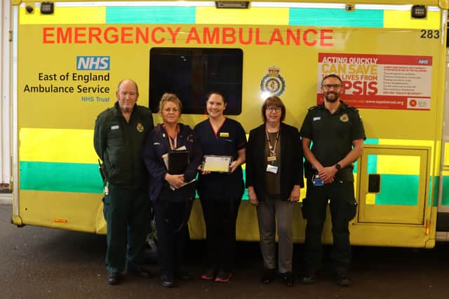 Paramedic Darren Hart, lead stroke nurse specialist Karyn Butchard, stroke nurse specialist Louise Ward, assistant divisional manager for elderly care and stroke Pauline Sweeney and paramedic Matthew Rozemont.