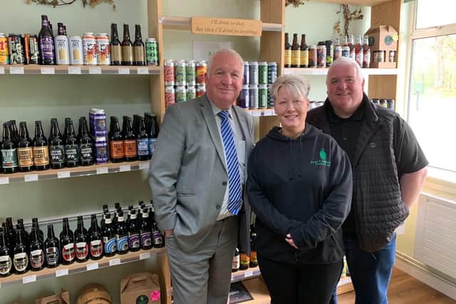Sir Mike Penning with Tracey and Tony Hosier at Hops and Apples in Highfield.