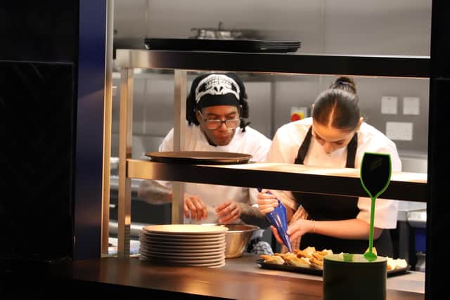 The kitchen serves a range of hot food including pizza and pasta.
