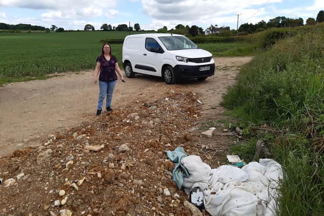Cllr Julie Banks at a fly-tipping scene.