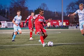 Tarelle Whittaker nets the winning goal against Eastbourne. Photo: HHTFC.