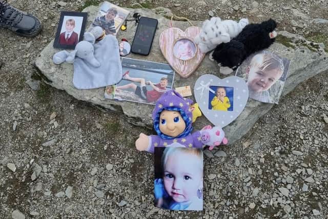 Mementos of the bereaved mothers' children left at the peak of Snowdon