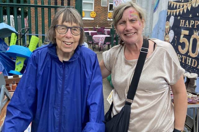 Karin and Tracey celebrating at the Village Fete