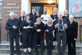 Playwright Tom Watkins (centre back) with the cast of A Christmas Carol