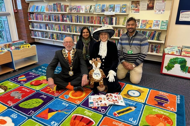 The Mayor and High Sheriff meet the Tring library team.