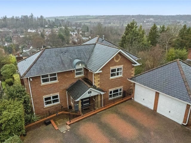 With five bedrooms and five bathrooms, this Felden property has a guide price of £2,200,000. On the market with Savills in Amersham, this detached house has far-reaching views across Hemel Hempstead and features a leisure room on its lower ground floor.