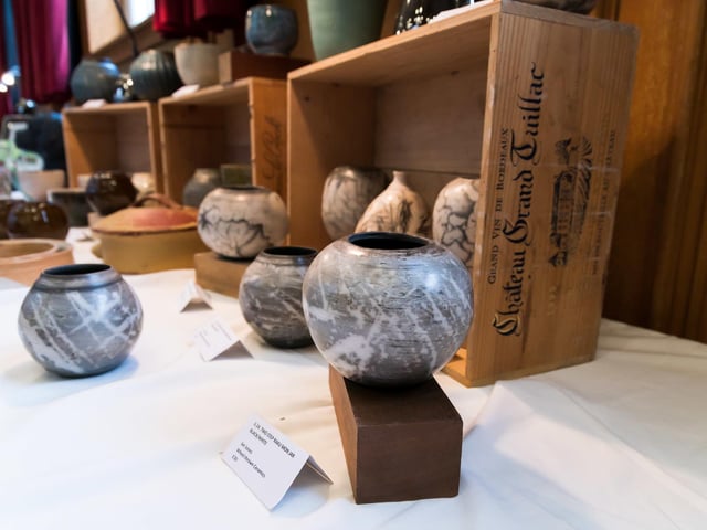 Pottery was available to buy during the exhibit, like these pieces by artist, Ian Jones. 
Photo: Brian O’Carroll