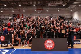 Hemel Storm celebrate their historic win with their fans. Photo: Toby Gastaldi-Davies.