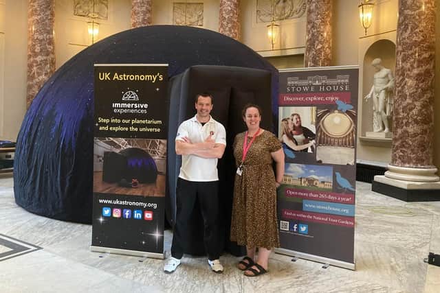 UK Astronomy Founder Ross Hockham and Stowe House Visitor Experience Manager Sadie Bull Welcome you to the Planetarium at Stowe House