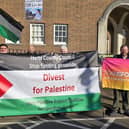 Some of the Herts Palestine Support Coalition members who gathered outside County Hall on Monday.