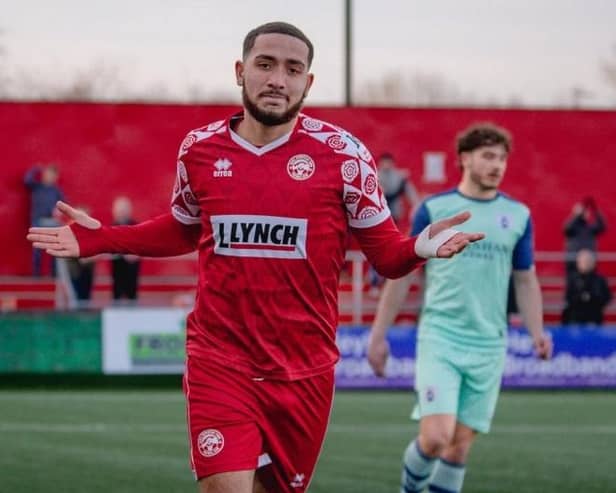 Millar Matthews-Lewis celebrates for Hemel. Photo: Jemma Sear/HHTFC.