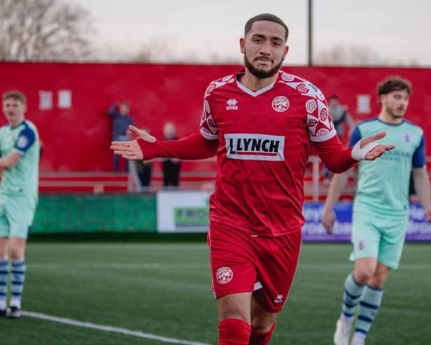 Millar Matthews-Lewis celebrates scoring Hemel's second goal on Saturday. Photo: Jemma Sear/HHTFC.