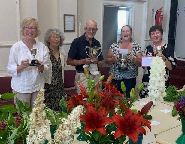 Trophy winners from left to right Gillian Johansson, Jane Cayley, Mike Leon, Debbie Oastler and Claire Winter