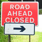 General view of a road ahead closed sign