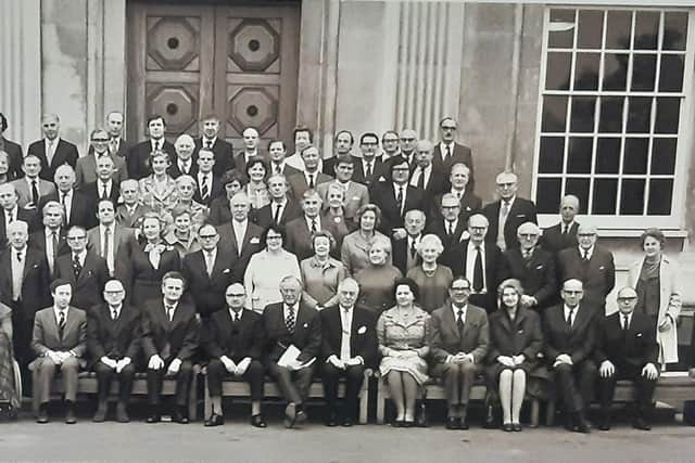 Councillors after the first meeting of Hertfordshire County Council in May 1974 (Picture from Hertfordshire Archives and Local Studies, Hertfordshire County Council)