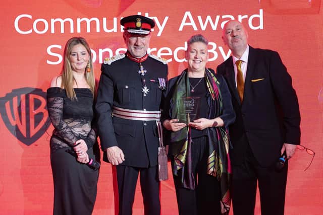 Kerry-Anne Cooper (second from right) with the Community Award joined by (from left) Debbie Chadwick, Heart Station Director; The Lord-Lieutenant of Hertfordshire, Robert Voss CBE CStJ; and broadcaster John Darin.