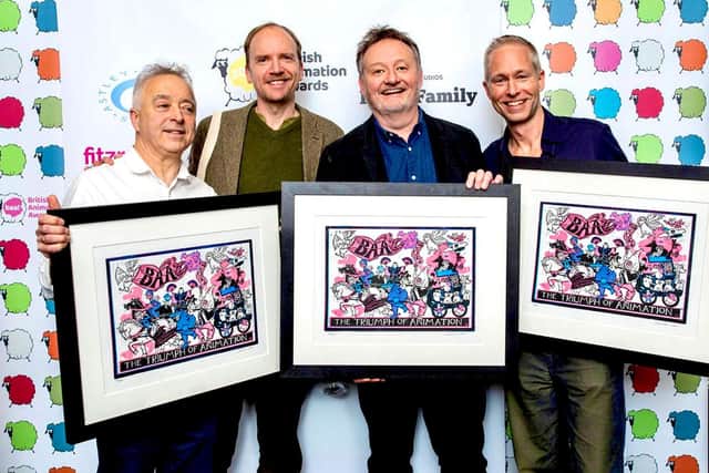 Writer Frank Cottrell-Boyce, directors Neil Boyle and Kirk Hendry and composer Stuart Hancock at the British Animation Awards 2024