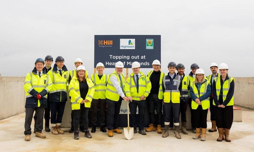 Sir Mike Penning and Councillor Andrew Williams at the Topping Out of Hightown Housing Association’s Heart of Maylands Phase 2 development.