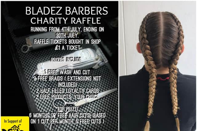 The barbers is giving away lot of prizes.