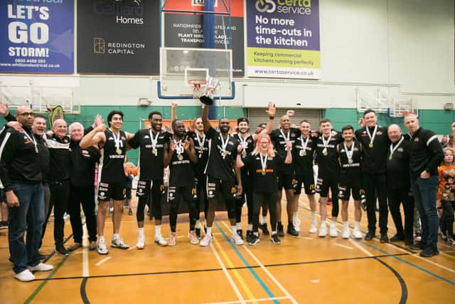Hemel Storm lift the trophy after Sunday's game. Photo: Jo Charles.