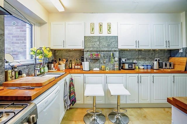The modern kitchen has been meticulously designed to include plenty of cooking space. Next to the kitchen is a sizeable pantry where food and pots and pans can be stored.