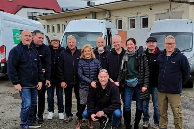 The volunteer drivers with Urszula Broda Gawelek, co-ordinator for the Ukrainian refugees in Ustron.