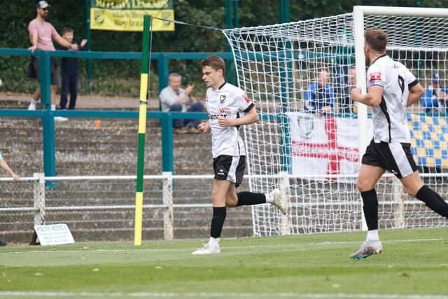 JJ Lacey after scoring from the spot. Pic: BFC.