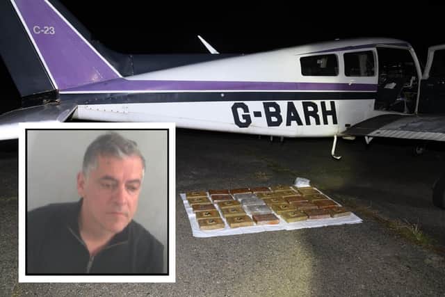 Drugs outside the plane and, inset, Balian. Photos: NCA