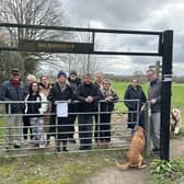 Nicola Catlin (centre) pictured with residents at he entrance to Bunkers Park