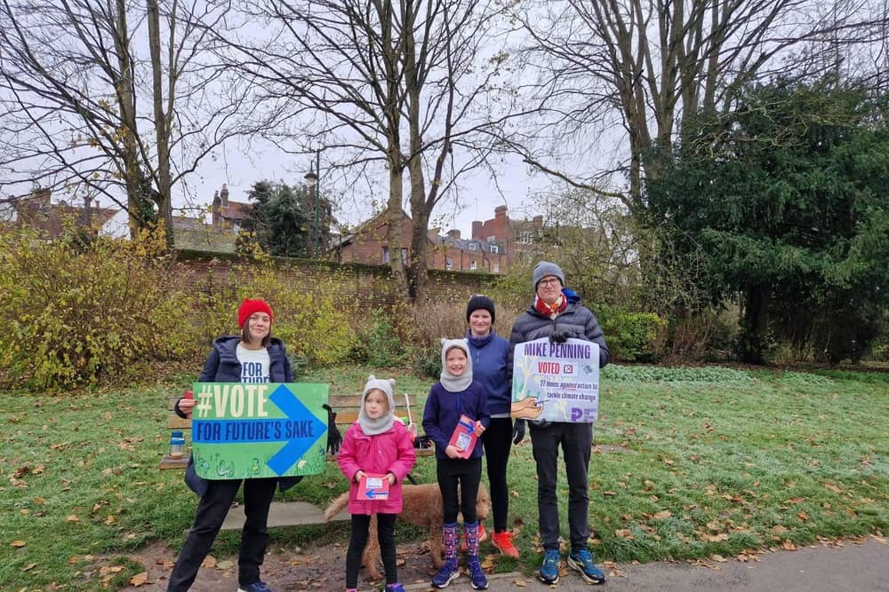Local parents raise awareness on MPs voting record in regards to the climate and environment. 