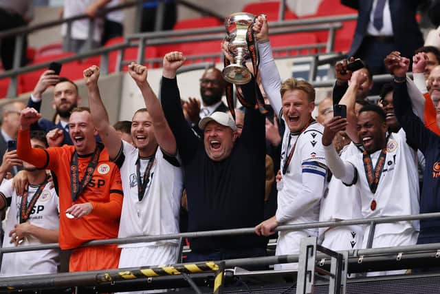 Bromley celebrate their promotion success from the National League last season.