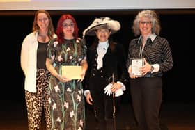 Charlotte Fletcher, Bec Down and Rebecca Kelly receiving the award from Hertfordshire's High Sheriff, Annie Brewster