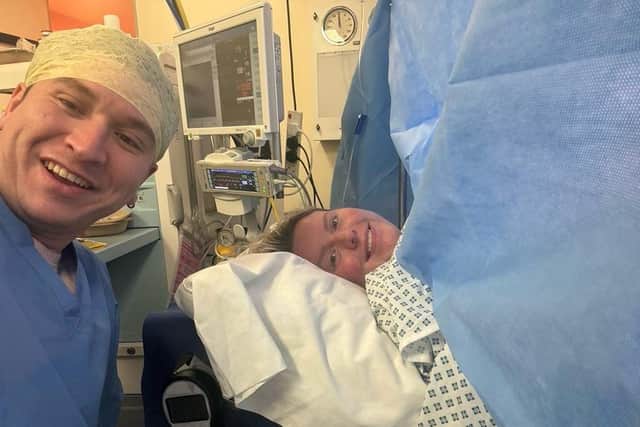 Katie and Harrison in hospital. Image: Katie Fuller / SWNS
