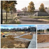 Top: How the crematorium will look when it is complete and below, construction work under way