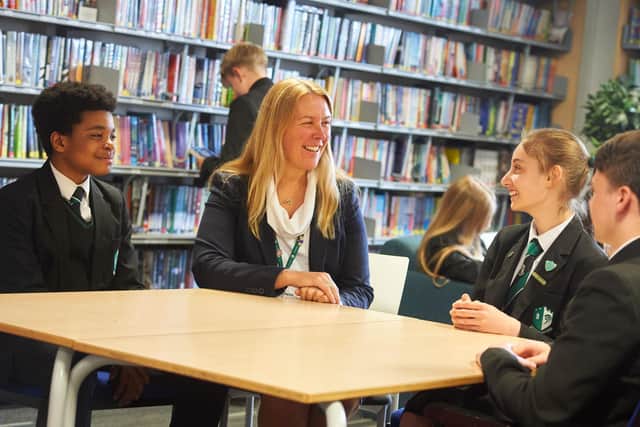Miss Mason with students at The Adeyfield Academy